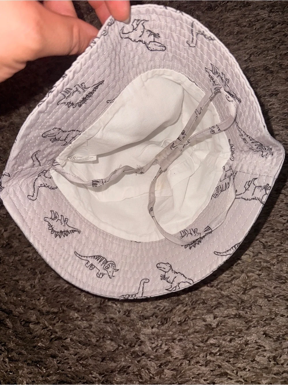SHEIN Yellow & White Kids Dinosaur Print Reversible Bucket Hats